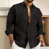 Men's Plaid Jacquard Chest Pocket Lapels Long Sleeve Lapel Shirt