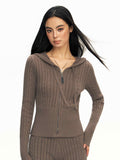 American Retro Hooded Knit Cardigan Women's Knitted Slim Fit Sweater Coat