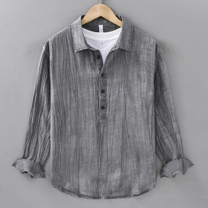 Casual Crinkled Linen Pullover Shirt