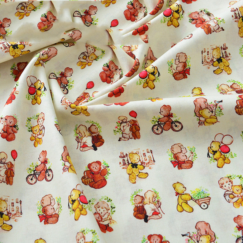 Pure Cotton Cartoon Bear Girl Pastoral Floral Printed And Dyed Fabric