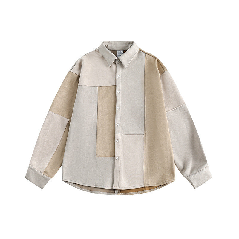 Замшевая куртка с длинными рукавами в стиле пэчворк с неровным контрастным цветом