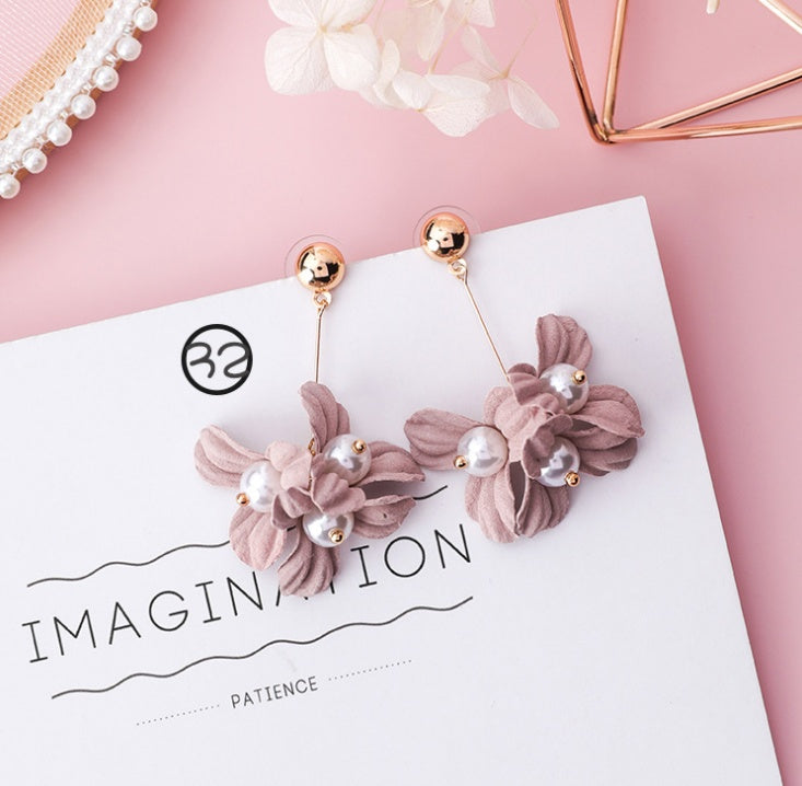 Fashion Korean Japanese Girl Simple Lovely Earrings Flower Fabric Swings Fashion Earrings For Women Jewelry Accessories