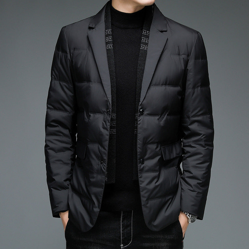 Winter men's suit detachable scarf collar casual down jacket