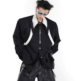 Contrast Color Split Tie Shirt Double Layer Design Sense