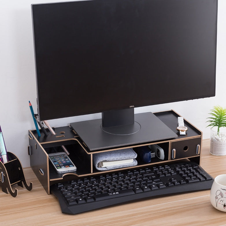 LCD monitor increased rack with drawer computer base bracket wooden storage desktop computer rack