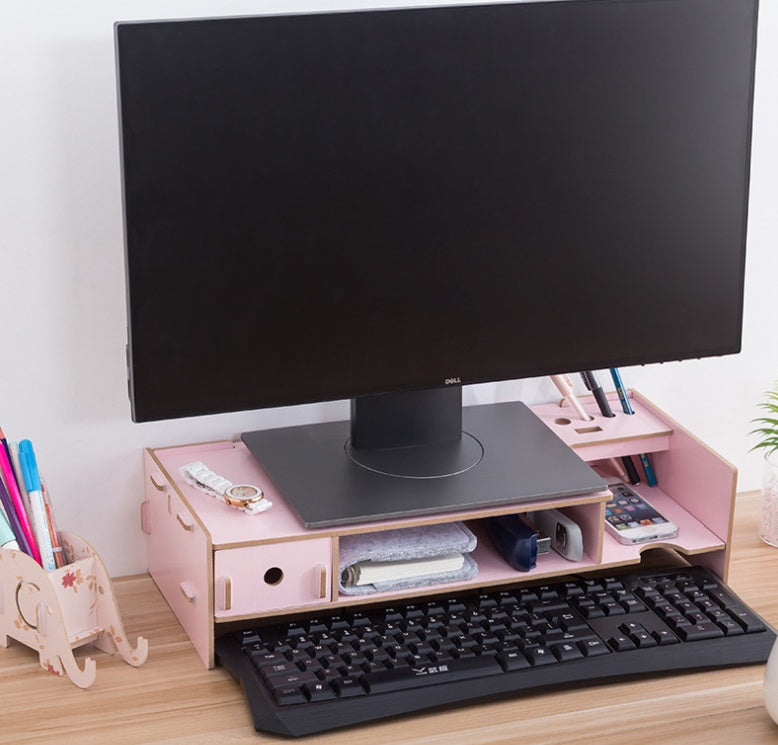 LCD monitor increased rack with drawer computer base bracket wooden storage desktop computer rack