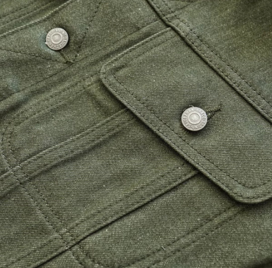 Vulcanized Green Mashed Denim Retro Workwear Pure Cotton Coat For Men