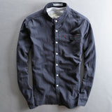 Casual Linen Shirt Men's Long Sleeved Solid Color Retro Stand Collar
