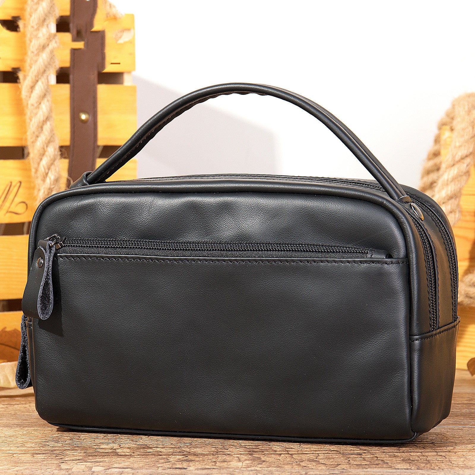 Leather Business Handbag Super Soft Large Capacity Wash Bag
