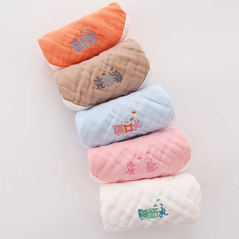 5-Pack Cotton Embroidery Square Scarf Cartoon 6-Layer Gauze Baby Edging Handkerchief Baby Nursery Saliva Towel