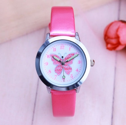 Children's Watches Kids Quartz Watch Student Girls Quartz-watch Cute Colorful Butterfly Dial Waterproof Watch 
