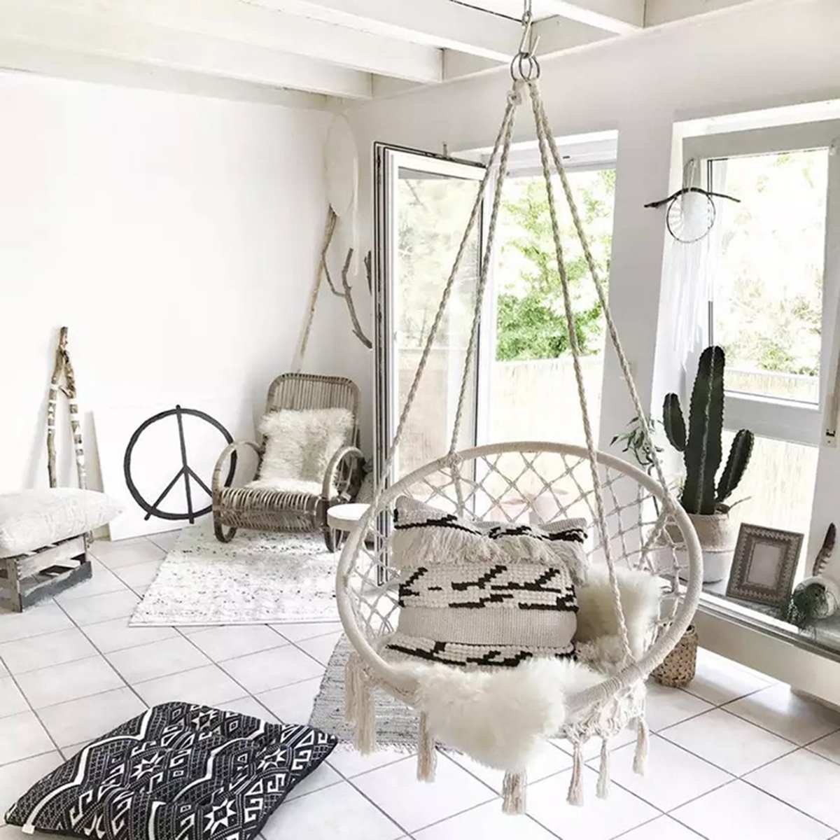 Nordic Style Round Hammock Outdoor Indoor Dormitory Bedroom Hanging Chair For Child Swinging Single Safety Hammock