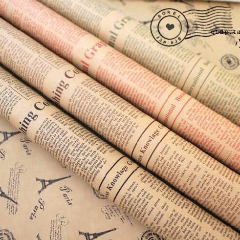 Wholesale Kraft Paper English Newspaper Cartoon Bouquet Wrapping Paper Small Gift Wrapping Paper Bag Book Cover Packaging Material