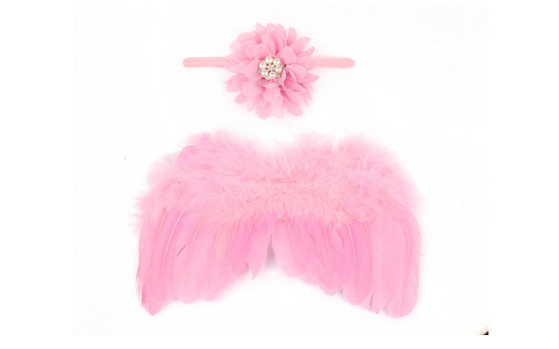Baby Angel Wings Set Children's Photo Props Chiffon Flower Rhinestone Headband Feather Set