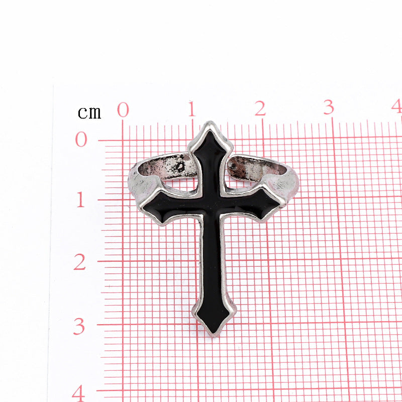 Vintage Black Big Cross Ring For Women Party Jewelry Men Trendy Gothic