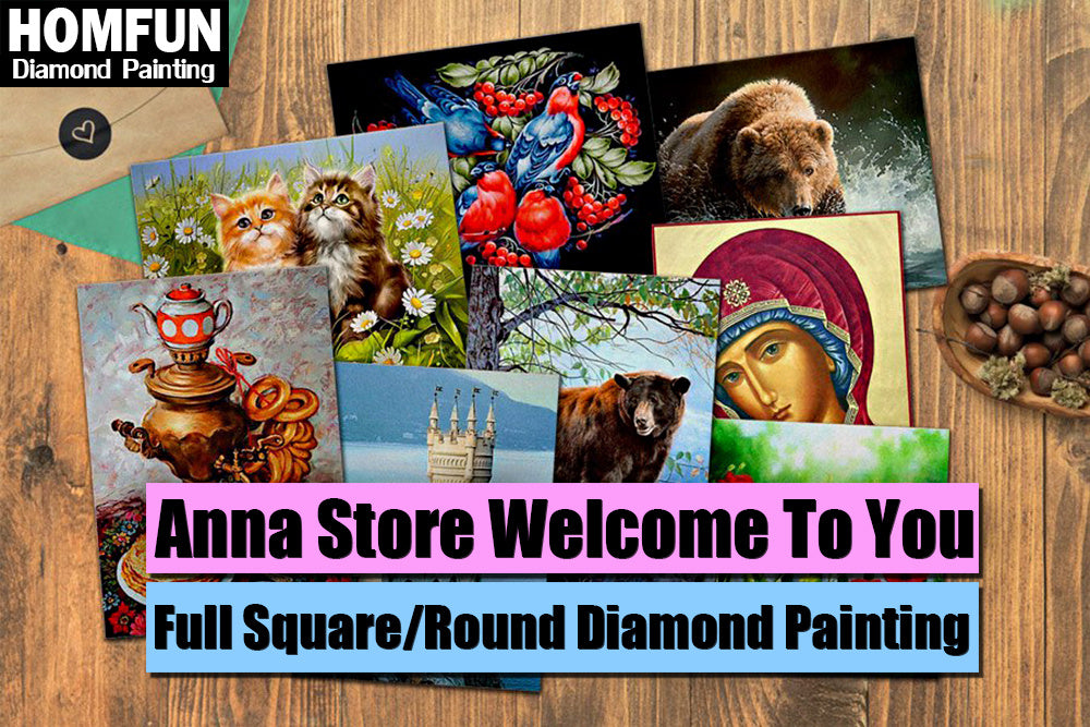 HOMFUN 5D Diamond Pattern Rhinestone Needlework Diy Diamond Painting Cross Stitch  Diamond Embroidery