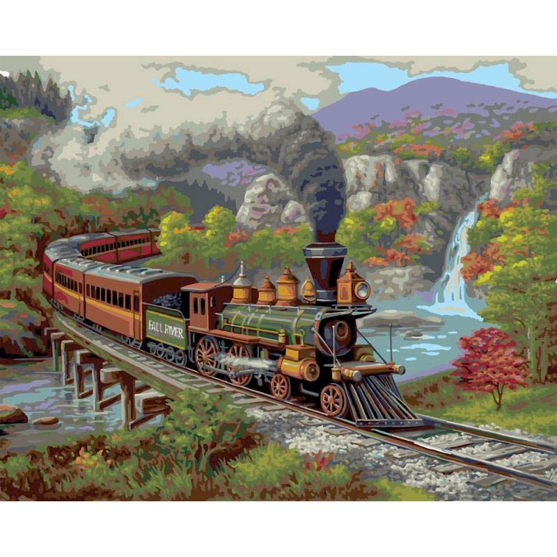 Train Oil Painting DIY Picture Acrylic Paint Color Hand Drawing