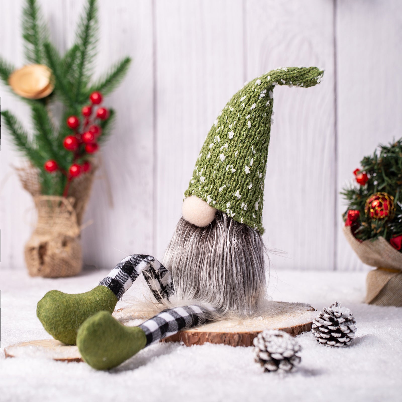 Christmas Decoration Knitted Wool Plaid Long Legs Doll Gift Window Supplies