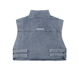 Short Hollow-out Denim Stand Collar Vest Men's Workwear Sleeveless Vest