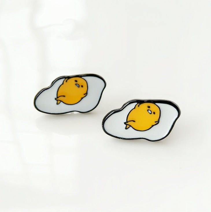 Dongmanli New Arrival Fashion Unique Designer Cute Enamel Fried Egg stud Earring For Women Gudetama Accessories