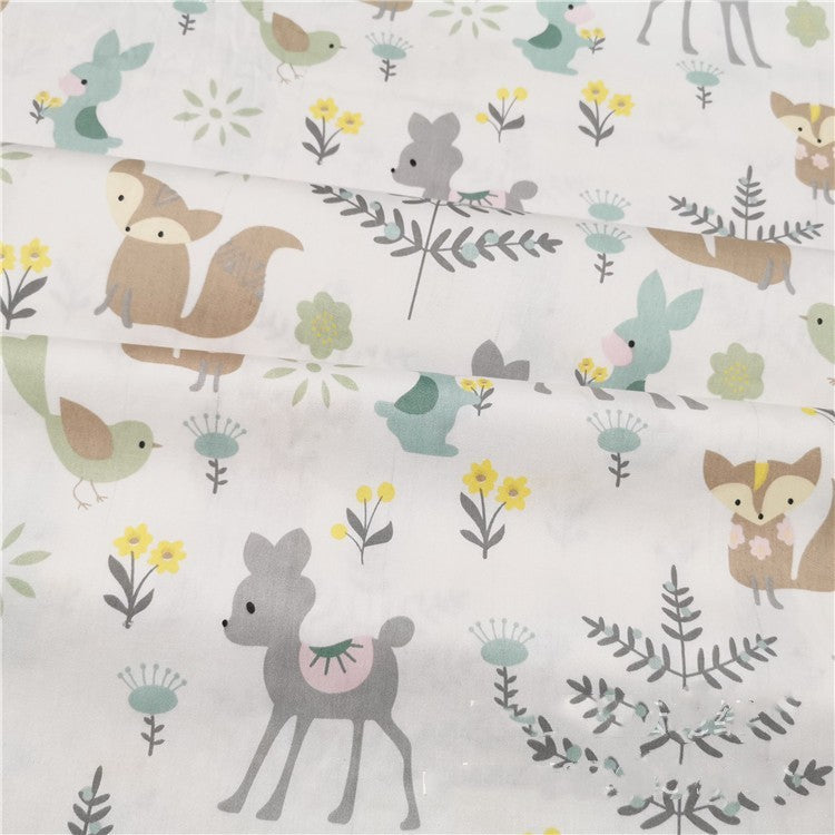 Cotton Cartoon Green Deer Squirrel Fabric
