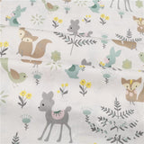Cotton Cartoon Green Deer Squirrel Fabric