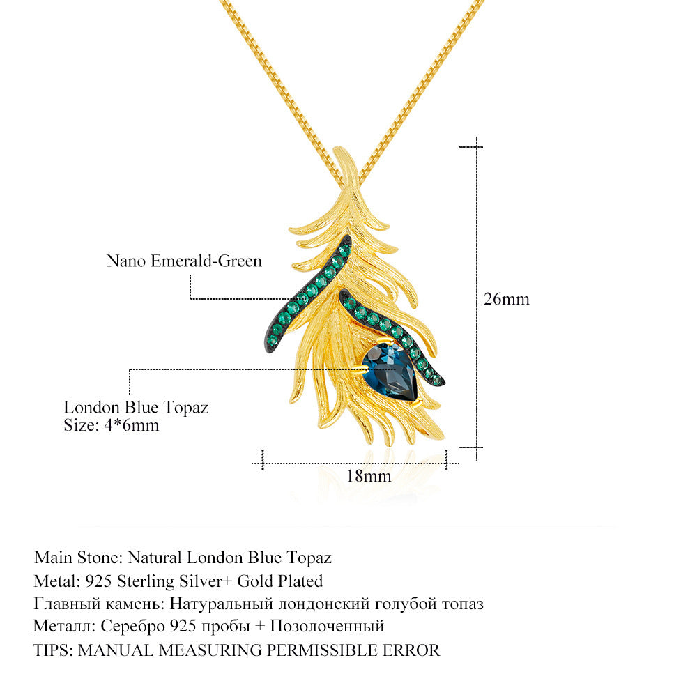 Spot Design London Blue Topaz 925 Silver Making Feather Series Jewelry Set