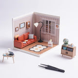 ROBOTIME Rolife Cozy Living Lounge DIY Miniature Plastic House Building Set Toys Playset With LED Suitable For Mini Figures Construction Toys Diorama Kit Gifts For Teens Adults DW007 