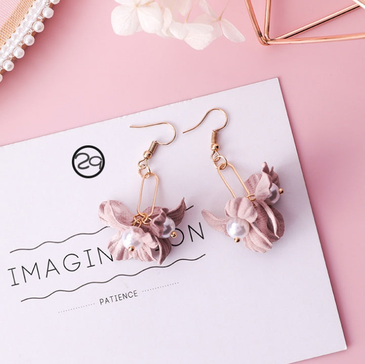 Fashion Korean Japanese Girl Simple Lovely Earrings Flower Fabric Swings Fashion Earrings For Women Jewelry Accessories