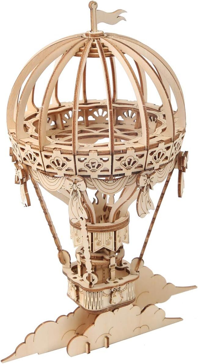 ROBOTIME Pumpkin Cart Hot Air Ballon Airship Gramophone Wooden Puzzle 3D Jigsaw Mechanical Model Construction Toys Gift TG302 TG406 TG407 TG408