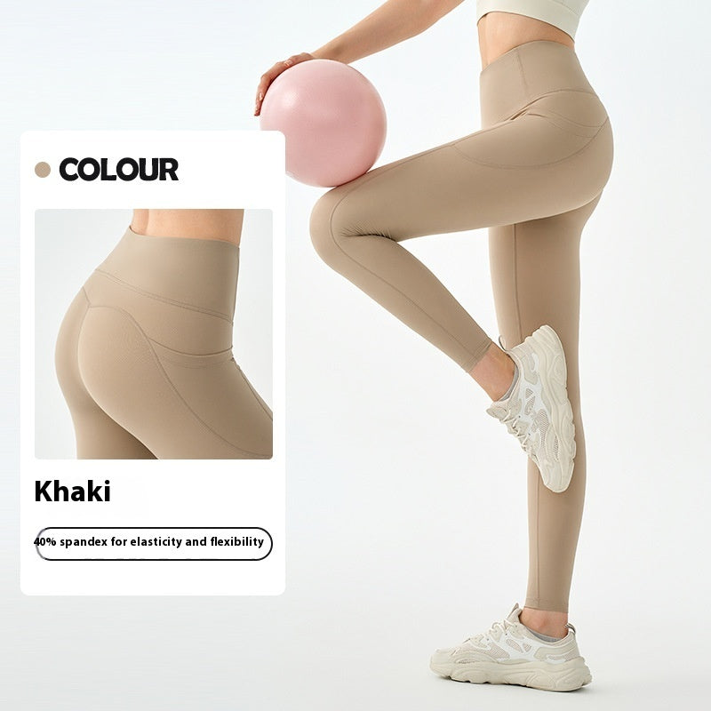 Skinny Pants High Waist Belly Contracting Yoga Pants Women's Side Pocket