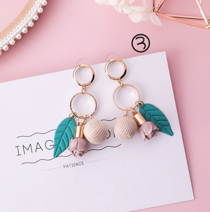 Fashion Korean Japanese Girl Simple Lovely Earrings Flower Fabric Swings Fashion Earrings For Women Jewelry Accessories