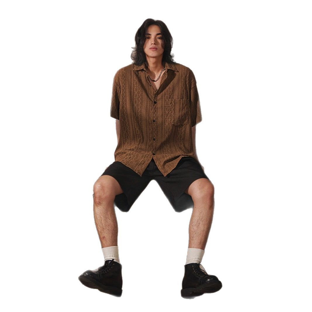 Retro Niche Design Hollow-out Short-sleeved Shirt For Men