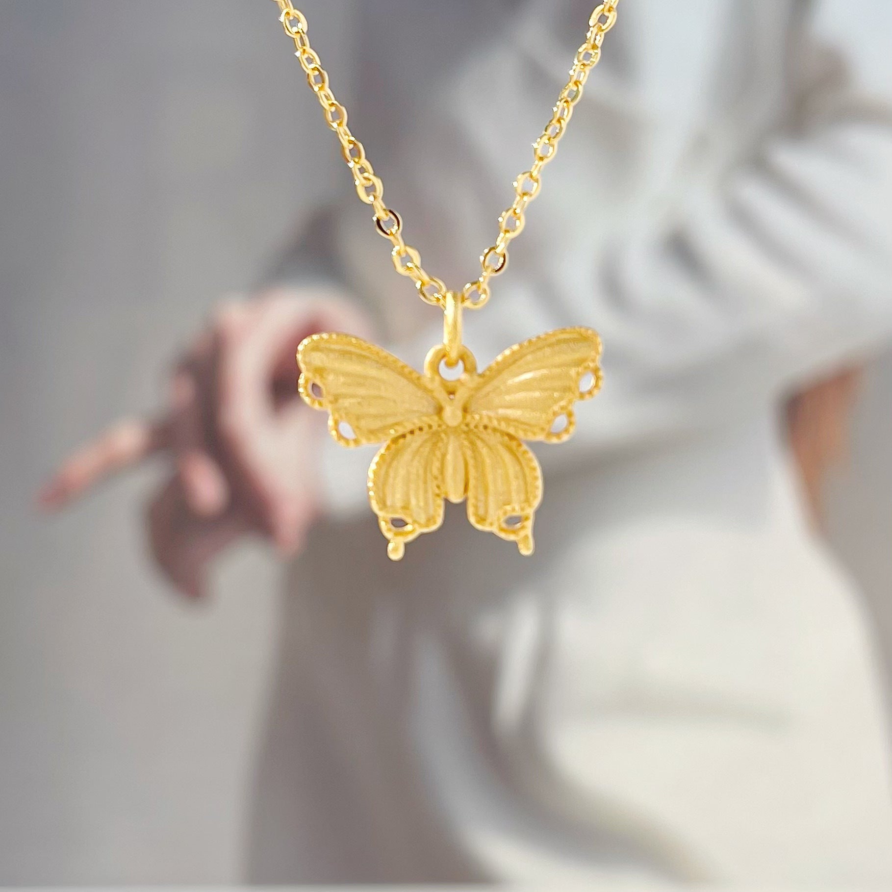 New Chinese Style Palace Style Filigree Butterfly Women's Necklace Ancient Style Alluvial Gold