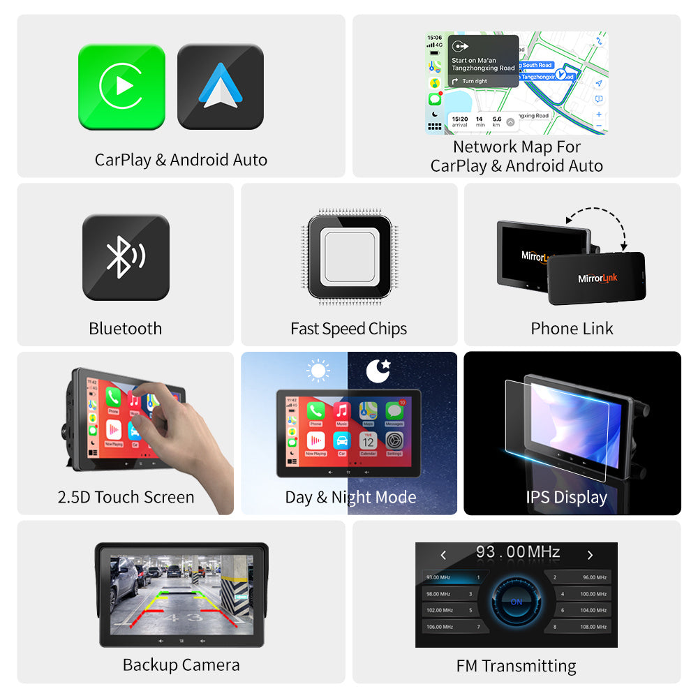 7 Мошини Wireless CarPlay Display Интерфейси сигор сабуктар Ҷоми ҷомаи универсалӣ