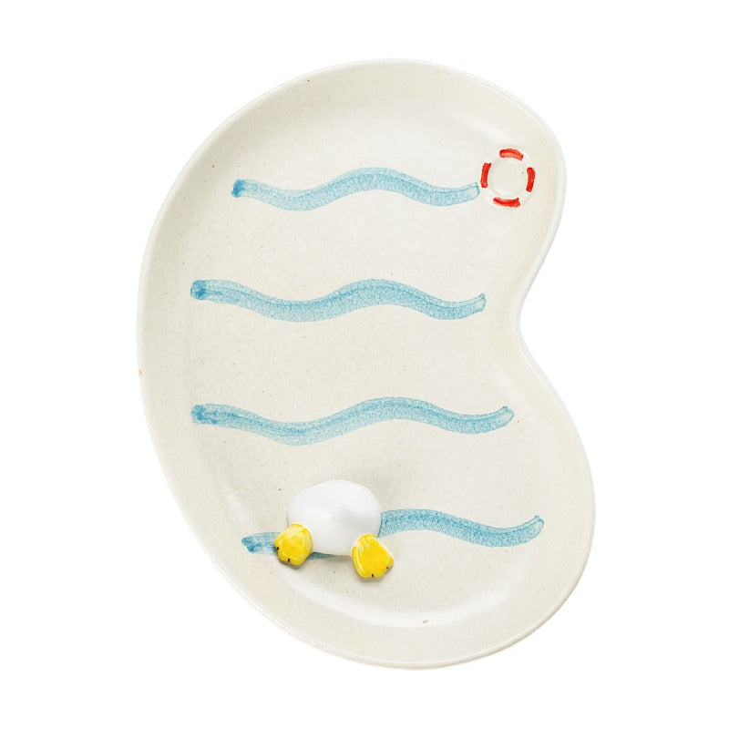 Rough Pottery Hand Made Dinner Plate Cute Swimming