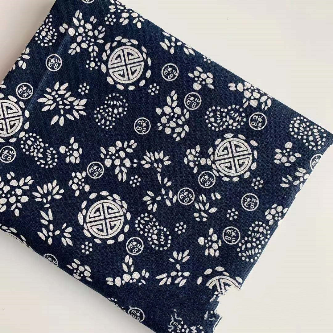 Linen Fabric Printed Background Buu Town Blue And White Series