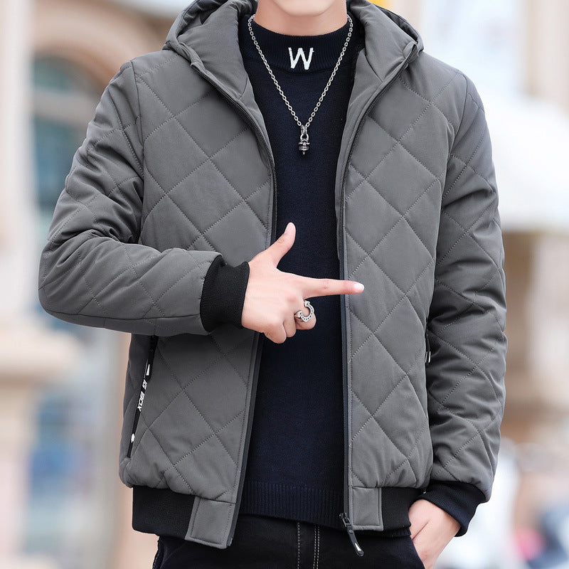 Diamond Plaid Fleece Jacket Cotton Insulated Coat