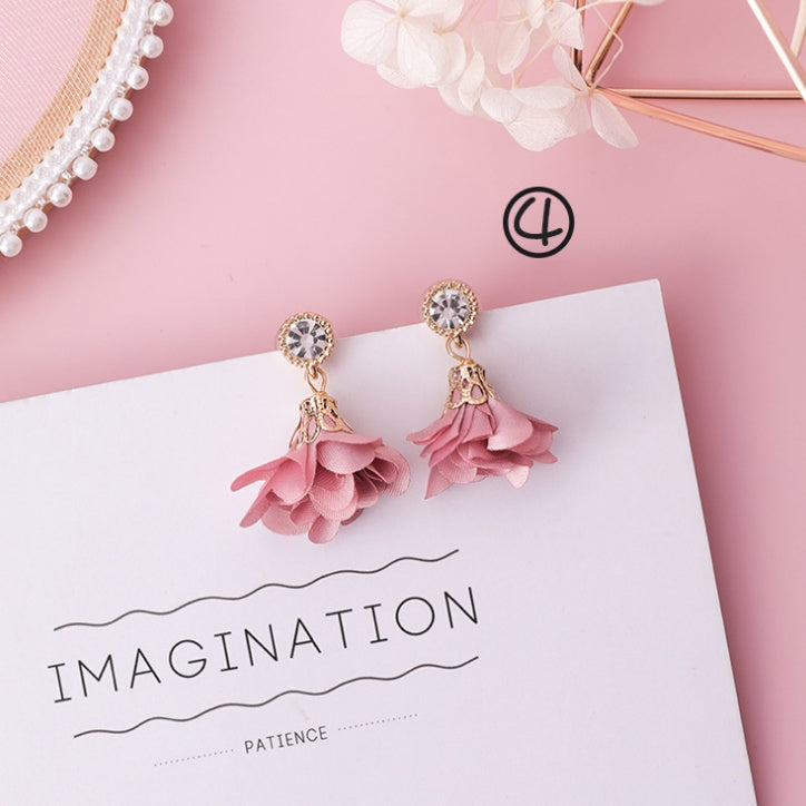 Fashion Korean Japanese Girl Simple Lovely Earrings Flower Fabric Swings Fashion Earrings For Women Jewelry Accessories