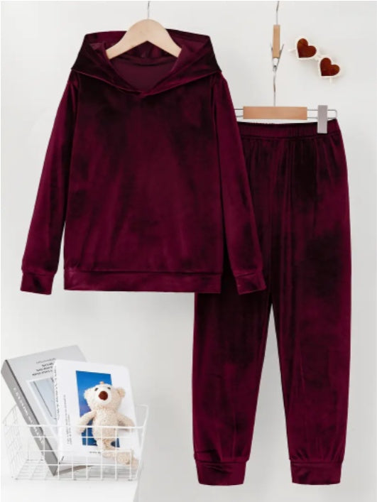 Women's Golden Velvet Hooded Trousers Sweater Two-Piece Set