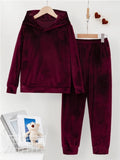 Women's Golden Velvet Hooded Trousers Sweater Two-Piece Set