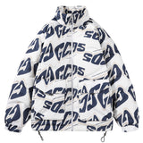 Men's Puffer Jacket with Stand-Up Collar and Full Letters
