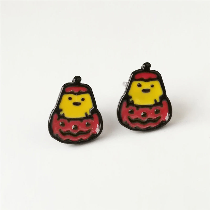 Dongmanli New Arrival Fashion Unique Designer Cute Enamel Fried Egg stud Earring For Women Gudetama Accessories