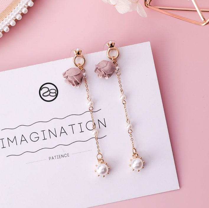 Fashion Korean Japanese Girl Simple Lovely Earrings Flower Fabric Swings Fashion Earrings For Women Jewelry Accessories