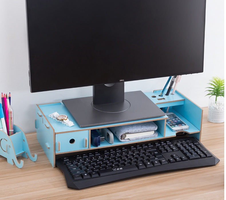 LCD monitor increased rack with drawer computer base bracket wooden storage desktop computer rack