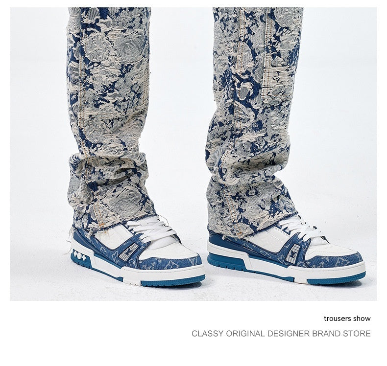 All-matching Loose Fashion Denim Jacquard Pants For Boys