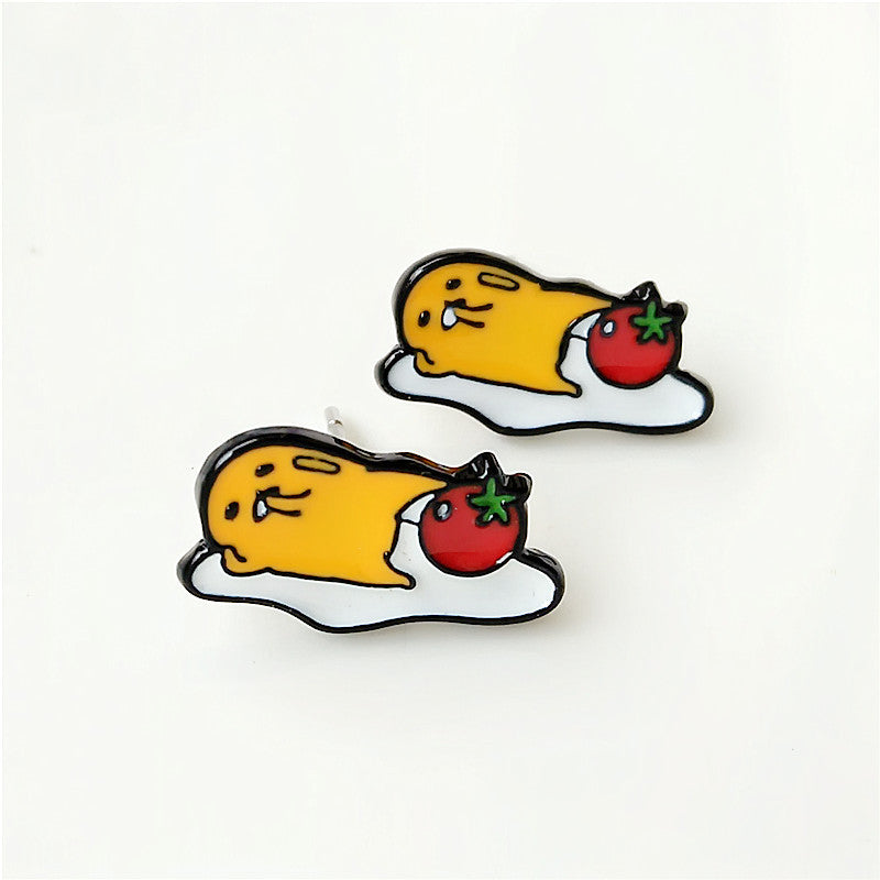 Dongmanli New Arrival Fashion Unique Designer Cute Enamel Fried Egg stud Earring For Women Gudetama Accessories