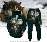 Digital Wolf Pattern Hoodie Sweater Pants Suit For Men And Women