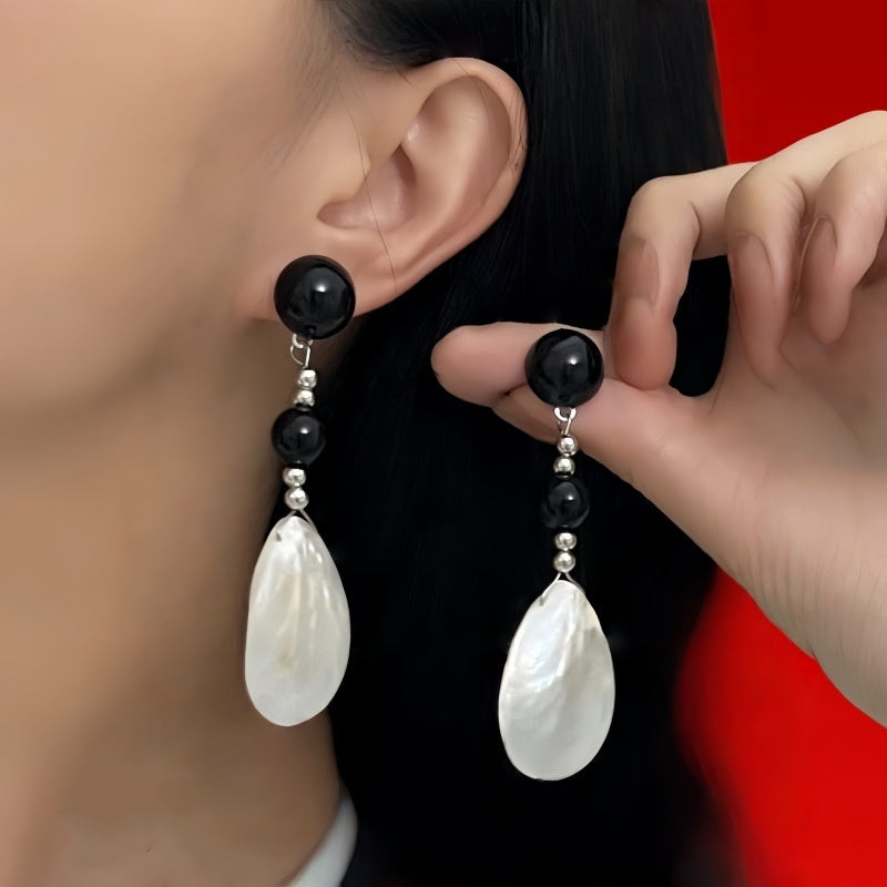 New Chinese Style Silver Needle Water Drop Shell Earrings Fashion All-match