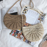 Women small Semicircle Tassel Knitting Straw bag Summer Travel Rattan Tote Knitted Hand Bag Girls Shoulder Tote Keys Coin bag